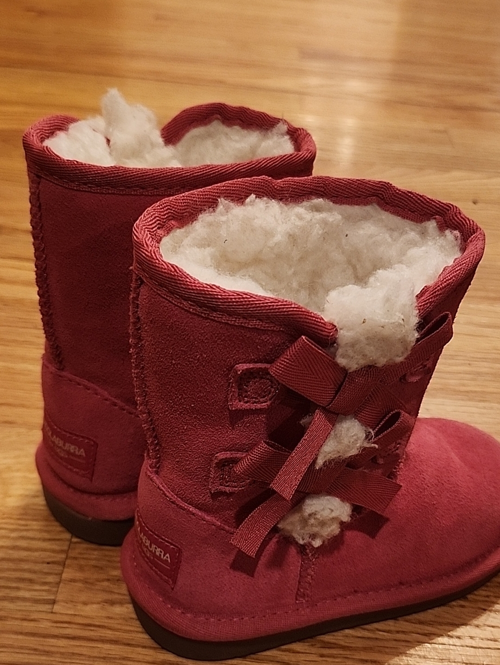 Kids Pink Faux-Shearling Winter Boots with Ribbon Detail